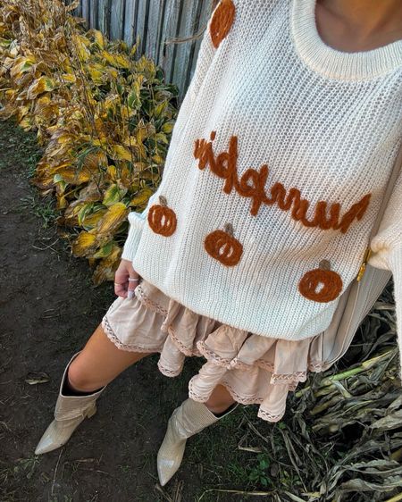 Fall pumpkin knit sweater (sized up to a large for an oversized fit) and the cutest ruffle Amazon skirt 

Pumpkin patch outfit | fall style | autumn outfit 

#LTKSeasonal #LTKfindsunder50 #LTKHalloween