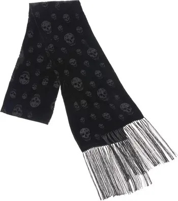 Skull Jacquard Wool & Silk Fringe Scarf | Nordstrom