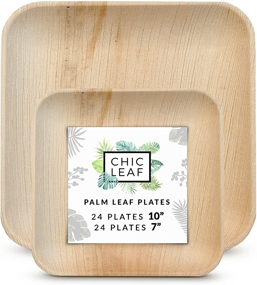 Chic Leaf Palm Leaf Plates Disposable Bamboo Plates Like 10 Inch & 7 Inch Square Party Pack (48 P... | Amazon (US)