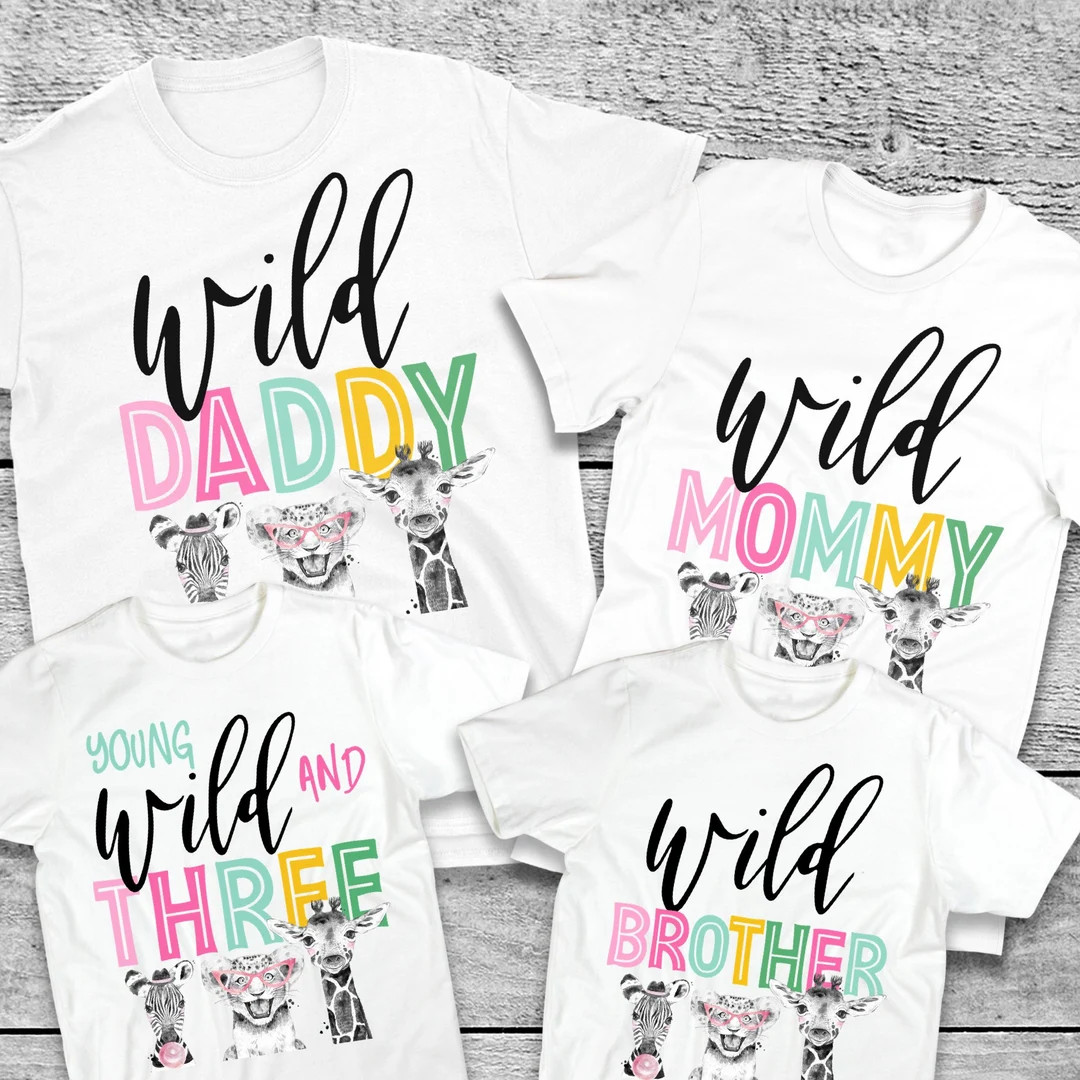 Wild and Three Wild Shirts, young and Wild, Girl Pink and Gold Safari Animals Zoo, Third Birthday... | Etsy (US)