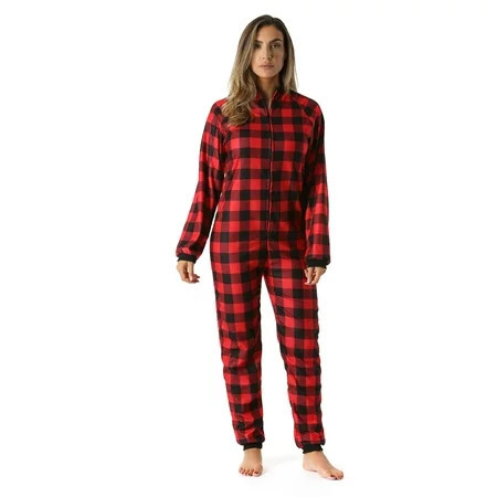 Just Love Printed Flannel Adult Onesie / Pajamas (Buffalo Plaid Red / Black X-Small) | Walmart (US)