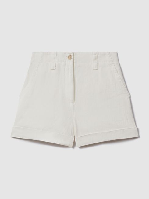 Reiss White Demi Linen Garment Dyed Shorts | Reiss UK