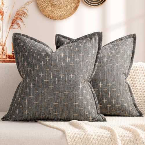 ZWJD Pillow Covers 18x18 Set of 2 Soft Polyester Textured Pillow Covers with Stylish Flange Edge ... | Amazon (US)