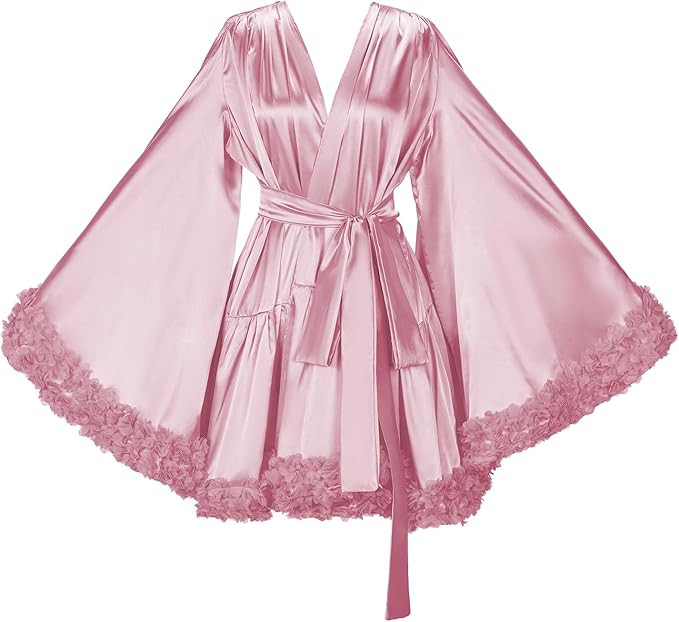 Women's Silk Bathrobe Short Lingerie bridal robes for bride Old Hollywood Maternity Photoshoot fo... | Amazon (US)