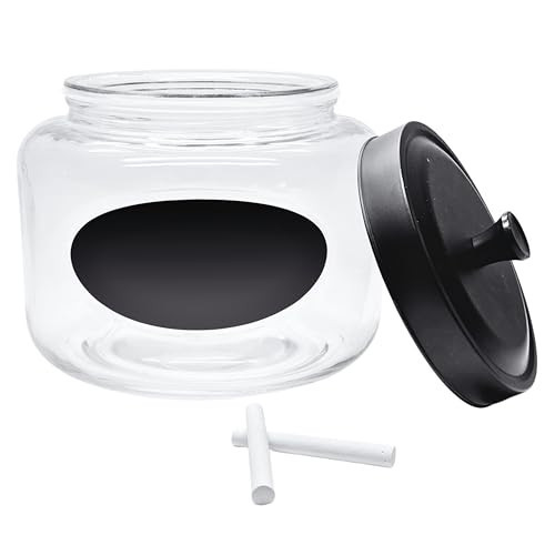 ICE N COLD Kitchen and Laundry Storage Glass Jar – Wide Mouth Round Glass Storage Container with Black Steel Lid and Chalkboard Label - 2 Sticks of Chalk Included (1, 3L | 101oz | 0.8 Gallon) | Amazon (US)