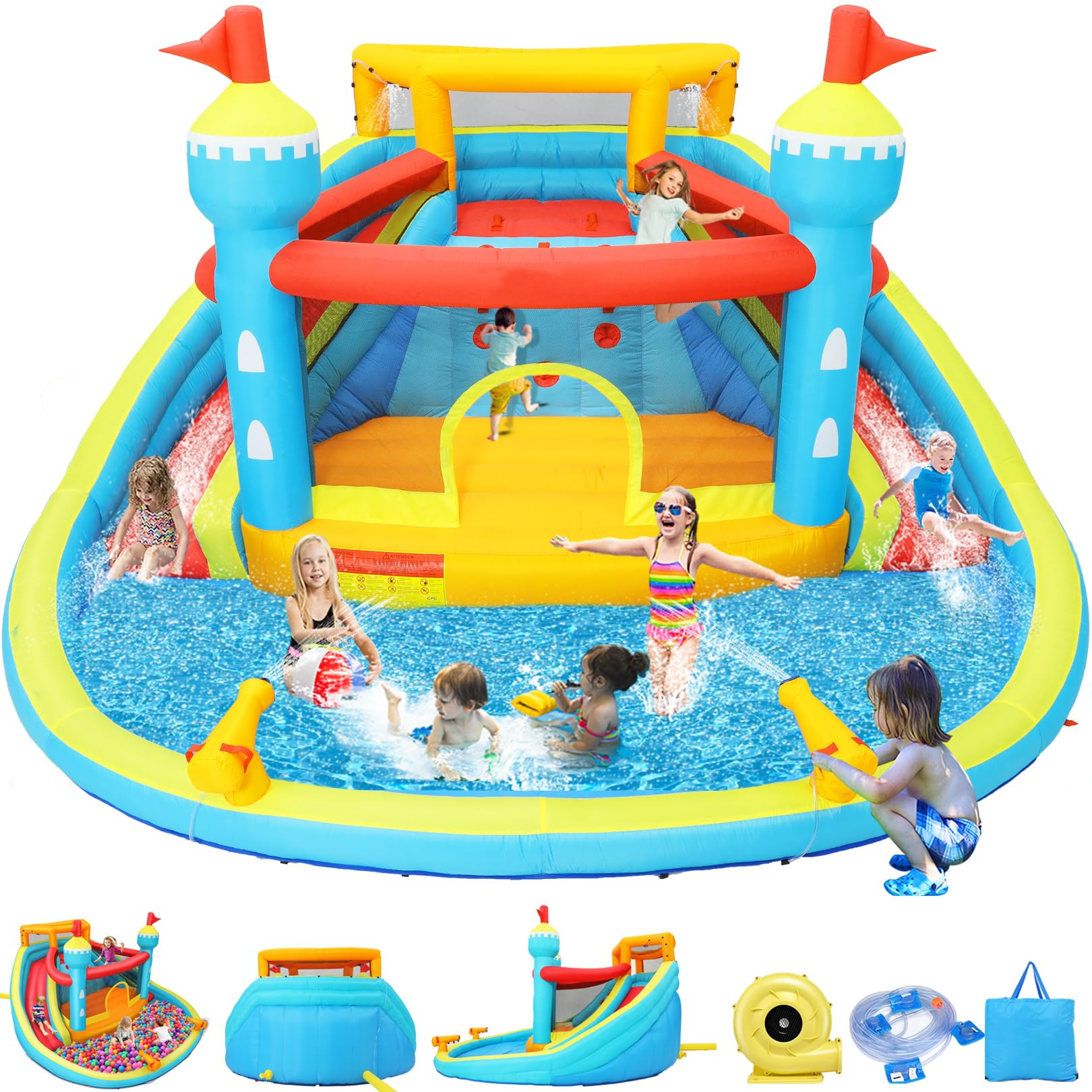Inflatable Water Slide Bounce House, 14.1x13.8x7.5FT Double Lane Mega Waterpark w/Large Climbing ... | Amazon (US)