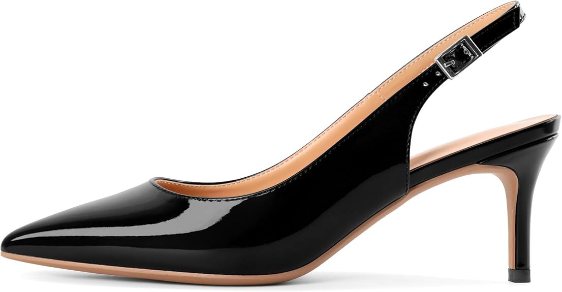 EDEFS Womens Pointed Toe Slingback Court Shoes 6.5cm Kitten Heel Patent Pumps | Amazon (UK)