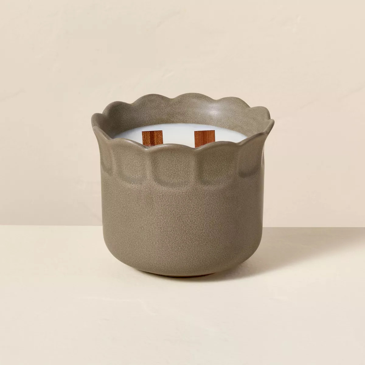 2 Wood Wick Ceramic Scalloped Rim Leather and Tonka Jar Candle 11oz - Hearth & Hand™ with Magno... | Target