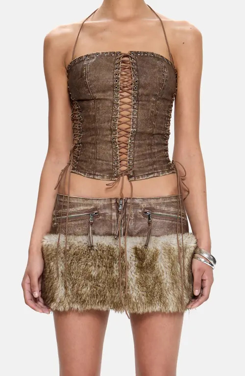 JADED LONDON Odile Faux Leather Lace-Up Corset in Brown at Nordstrom, Size 10 | Nordstrom