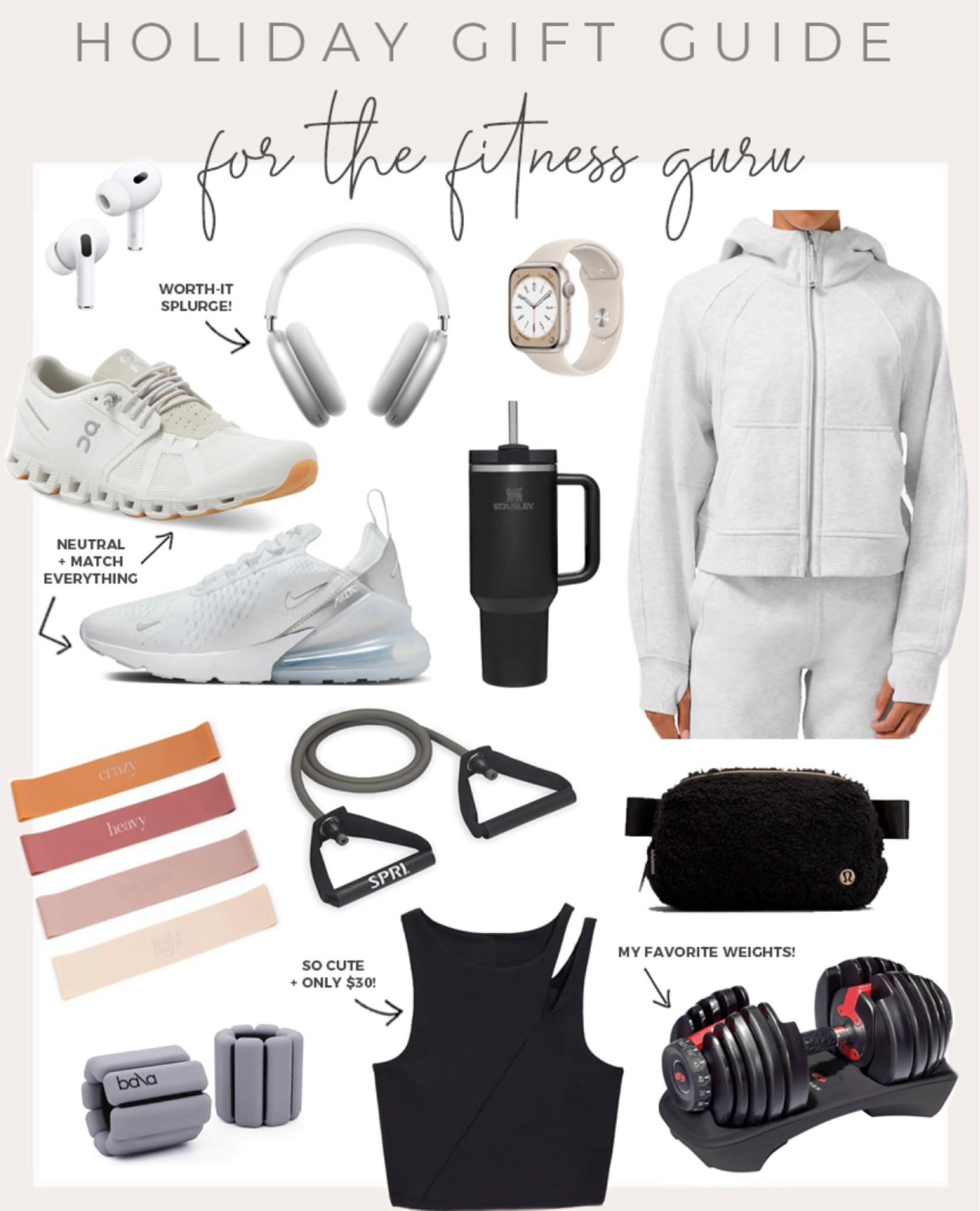 Holiday gift guide: gifts for the fitness guru! The best fitness gift ideas! 

#holidaygifts #fitnessgifts 

#LTKGiftGuide #LTKHoliday #LTKfit