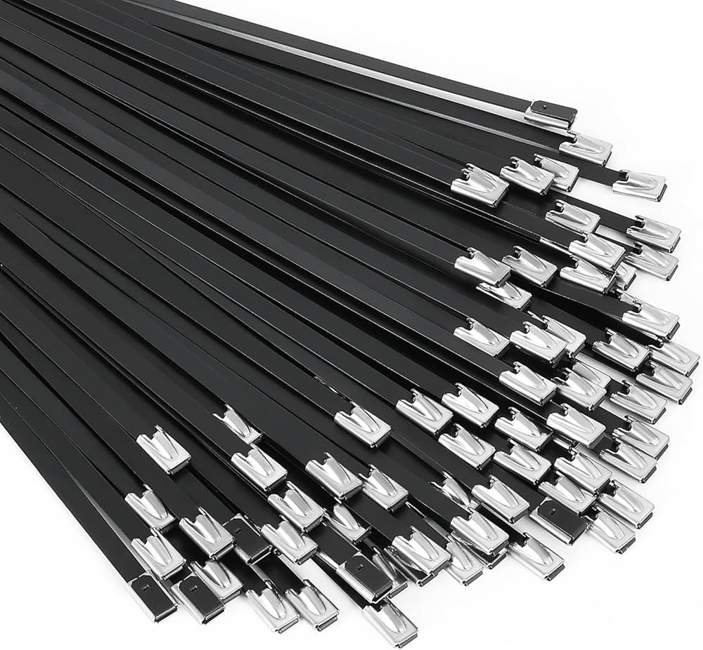 Metal Zip Ties black 100pcs 11.8 inch 304Stainless steel Epoxy Coated Cable Tie Multi-purpose Sel... | Amazon (US)
