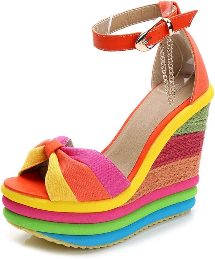 SaraIris Sandals for Women Gladiator Ankle Strap High Heel Platform Wedge Rainbow Sandals for Wom... | Amazon (US)