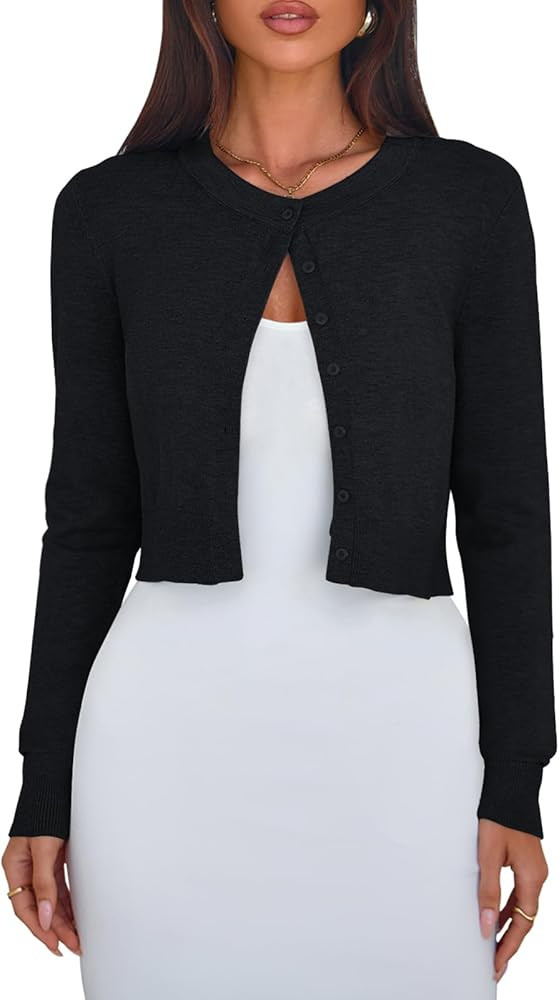 Halife Women's Cropped Cardigans Sweaters Crew Neck Button Down Open Front Bolero Shrugs for Dres... | Amazon (US)