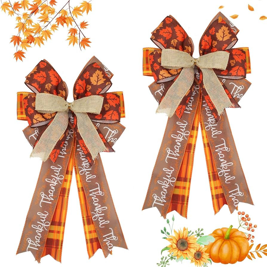 2 Pack Large Fall Wreath Bow 20x11 Inch, Wired Thanksgiving Tree Topper Bow | Amazon (US)