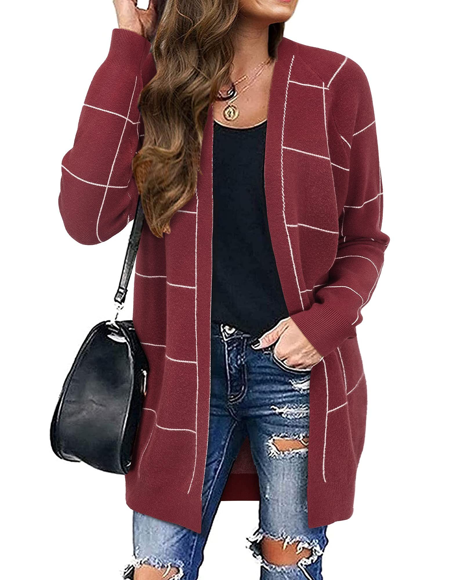 STYLEWORD Womens Long Sleeve Open Front Cardigan Long Loose Warm Casual Sweaters | Amazon (US)