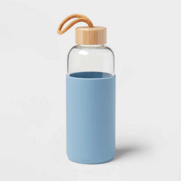 22oz Glass Water Bottle with Silicone Sleeve, Bamboo Lid and Carrying Loop - Threshold™ | Target