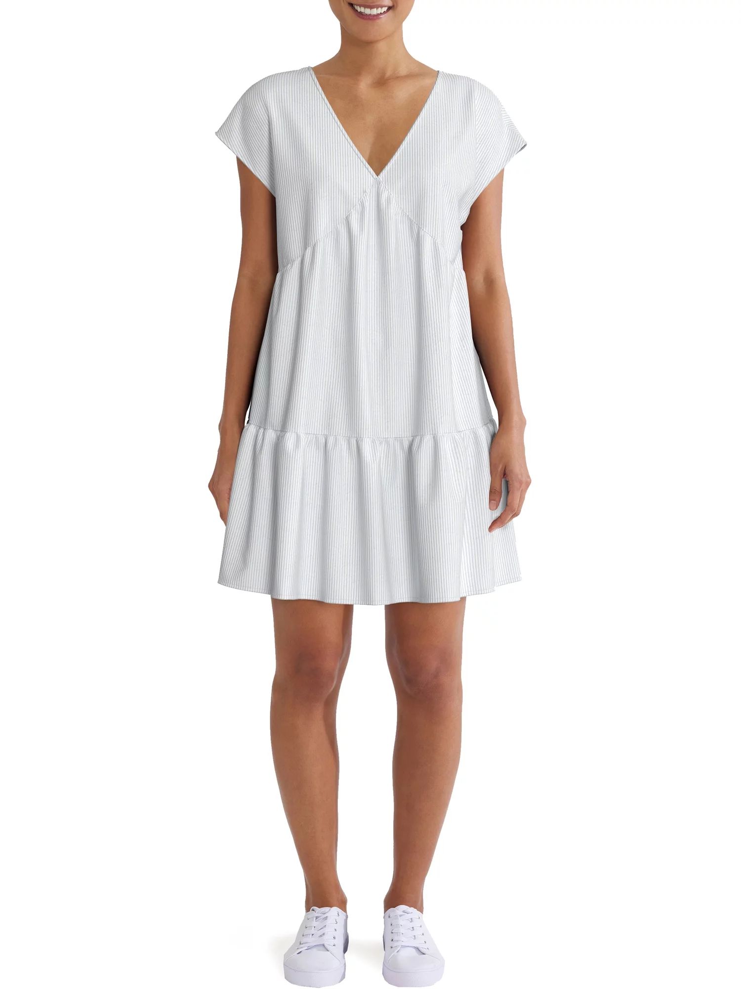 Time and Tru Women's Short Sleeve Woven V-Neck Dress | Walmart (US)
