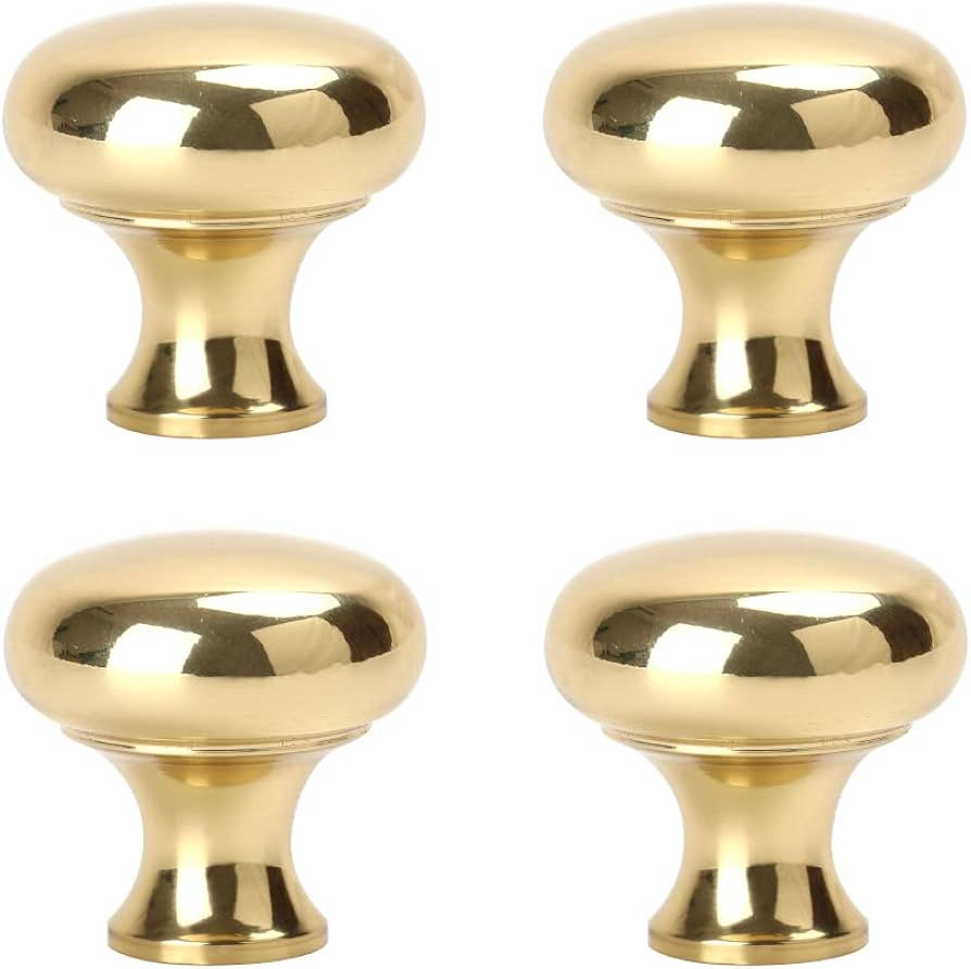 RZDEAL 4 PCS 1.0'' x 0.9'' Brass Mirror-Polished Pulls Round Brass Pulls Antique Simple and Elega... | Amazon (US)