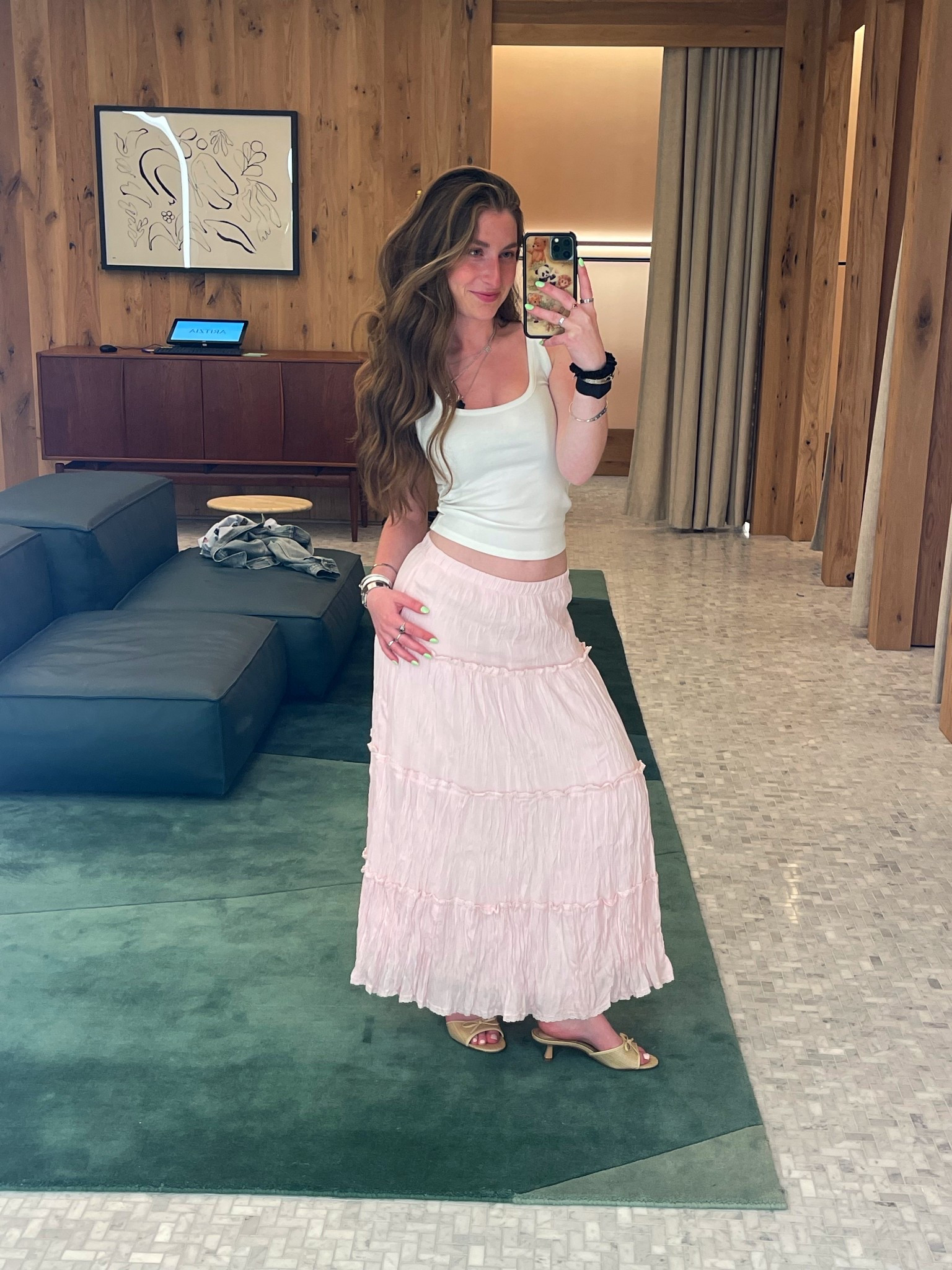 cute spring summer outfit with lo my flowy pink aritzia skirt and everyday essential basic white tank top from old navy capsule wardrobe spring summer kitten heels 

#LTKStyleTip