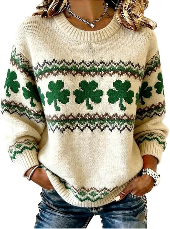 St Patricks Day Sweater Women 2026 Irish Shamrock Long Sleeve Knitted St Patty's Lucky Pullover J... | Amazon (US)