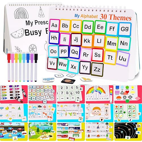 Mallify Busy Book for Toddlers 3-5, Montessori Busy Book with 30 Themes and 8 Markers, Kids Binder and Early Learning Toys, Preschool Busy Books for Toddlers, Tracing Coloring Book, BusyTots | Amazon (US)