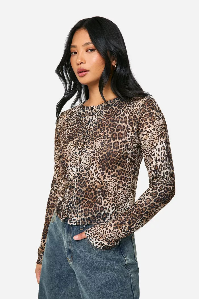 Petite Leopard High Neck Cardigan | Boohoo.com (UK & IE)
