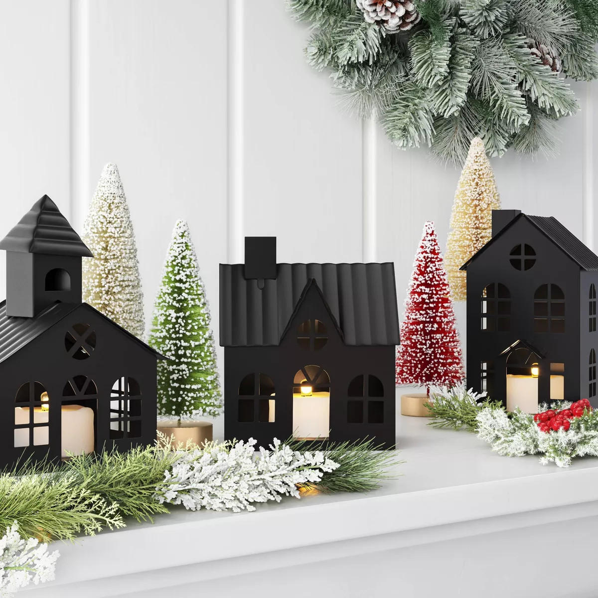 3pc Lit Metal House Decorative Christmas Figurine Set - Wondershop™ Black | Target