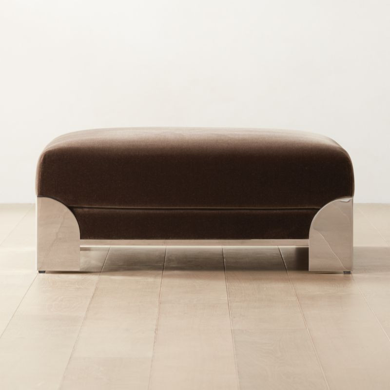 Luis Chocolate Velvet Ottoman | CB2 | CB2