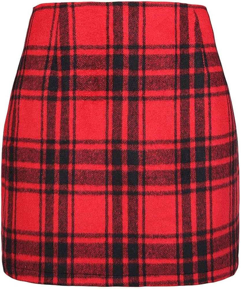 Islis Women's Wool Plaid Mini Skirts 2024 Fall Winter High Waist Zipper Bodycon Pencil Short Skir... | Amazon (US)