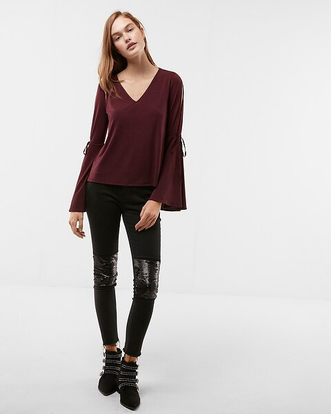 Tie Bell Sleeve Top | Express
