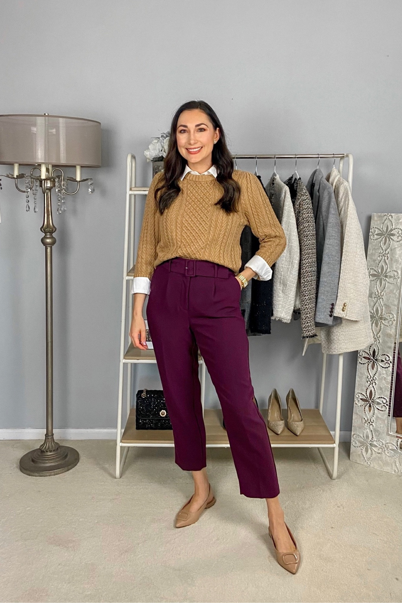 Fall business casual work outfit ❤️

Tan cropped cable knit sweater size small, TTS (size up for a more relaxed fit) 30% off
White collared button up top size 4, size up if busty 
Burgundy work pants (linked similar) 
Nude pointed toe sling back flats size 7, TTS

Business Casual 
Business professional 
Office outfit 
Fall workwear 
Work outfit 
Teacher outfit 



#LTKworkwear #LTKsalealert #LTKSeasonal