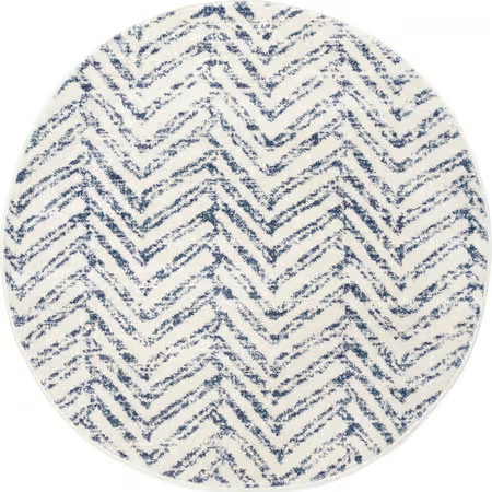 Blue Antique Chevron 8' Round Area Rug | Rugs USA