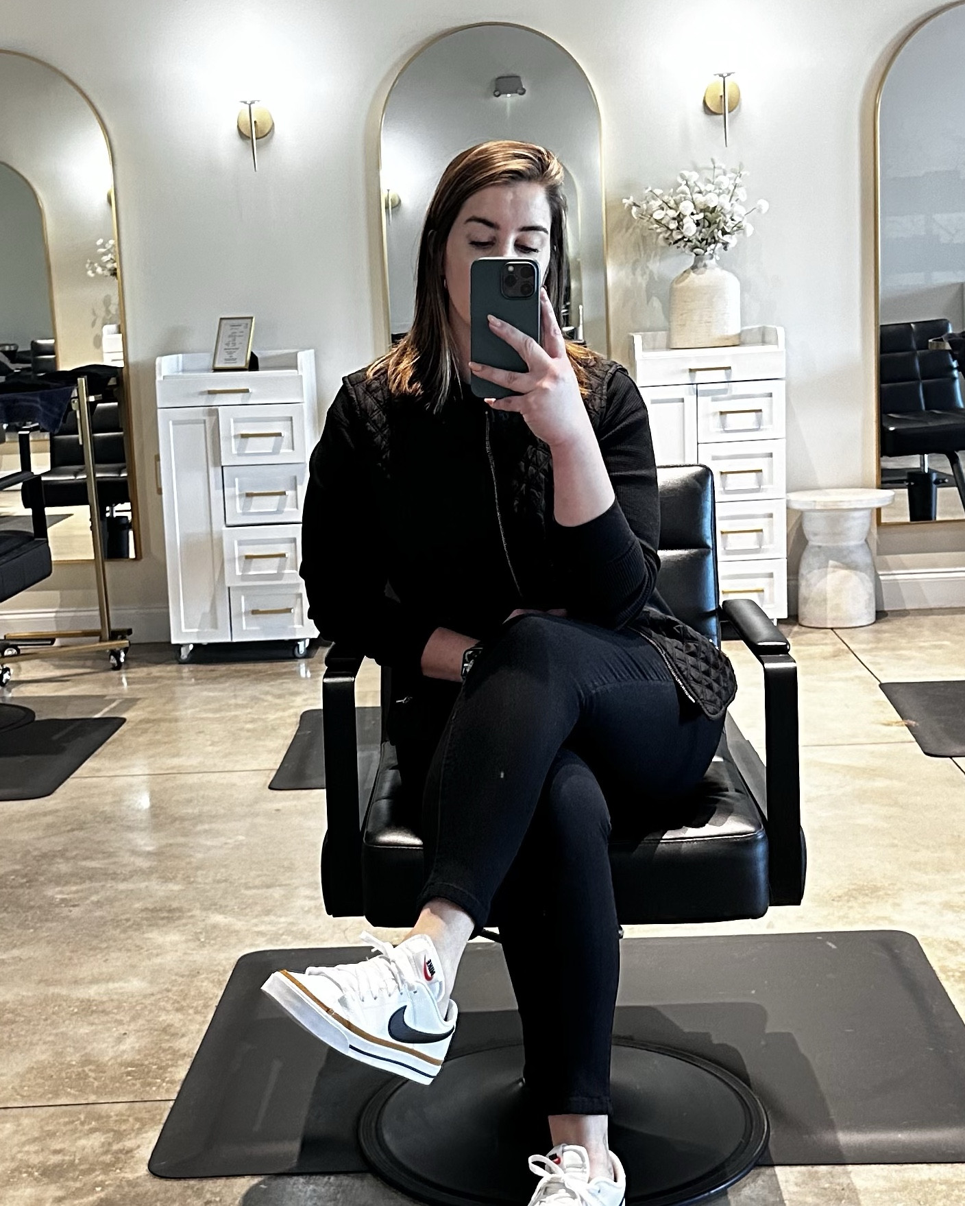 Effortless salon style: Quilted vest, sleek black layers, and comfy kicks for all-day wear. 
Pair with a CUSTOM necklace from Hart Jewelry 😍

Shop this chic yet functional look now! #LTKstyletip #LTKfashion #LTKsale

#LTKActive #LTKWorkwear #LTKShoeCrush