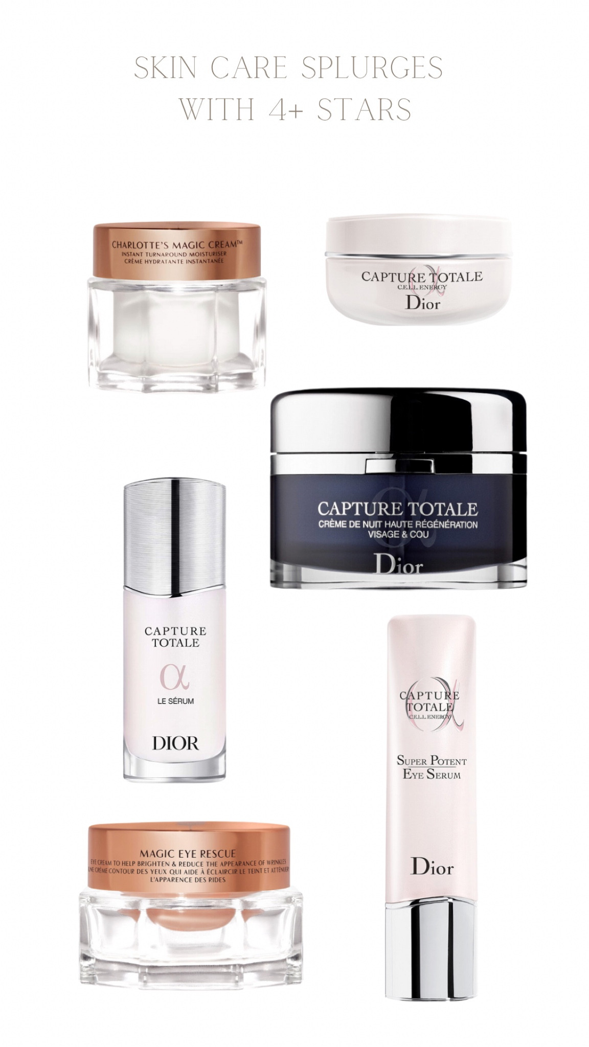 Favorite Dior and Charlotte Tilbury skin care - serums, moisturizers, eye cream. These are some of my favorite splurges for anti-aging products! 


#LTKstyletip #LTKover40 #LTKbeauty