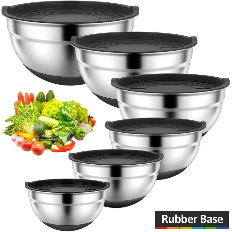 TINANA Mixing Bowls with Lids: Stainless Steel Mixing Bowls Set - 6 Piece Metal Nesting Mixing Bo... | Walmart (US)