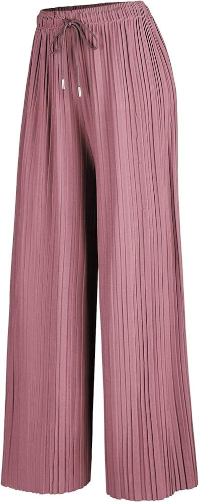 Made By Johnny Women’s Pleaded Wide Leg Palazzo Pants With Drawstring | Amazon (US)