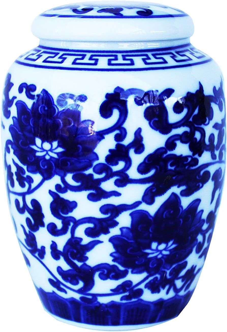 Decorative Blue and White Lotus Pattern Porcelain Storage Container or Display Unit. Small | Amazon (US)