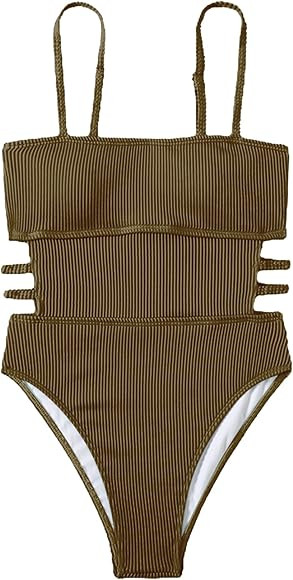 Hilinker Women's Ribbed One Piece Swimwear Cutout Tummy Control Bathing Suit | Amazon (US)