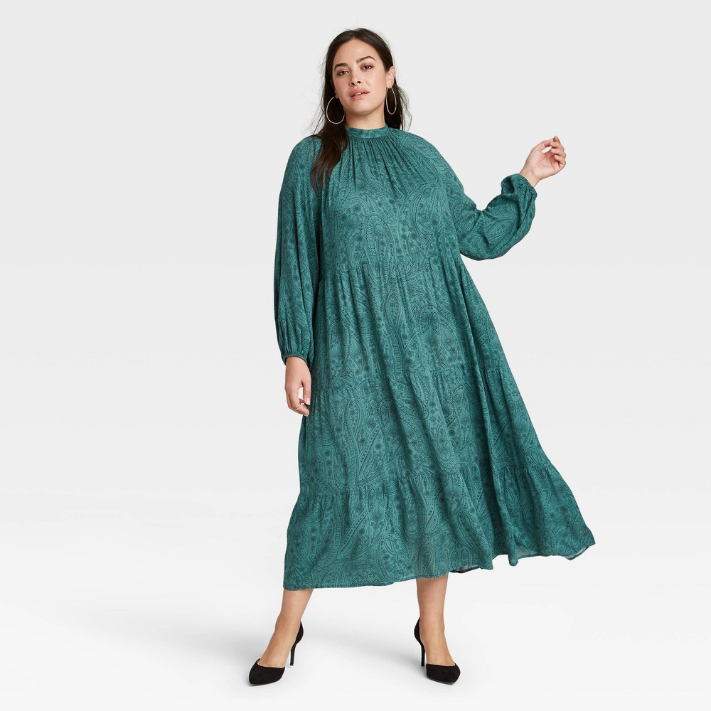 Women's Plus Size Printed Long Sleeve Tiered Dress - A New Day™ | Target