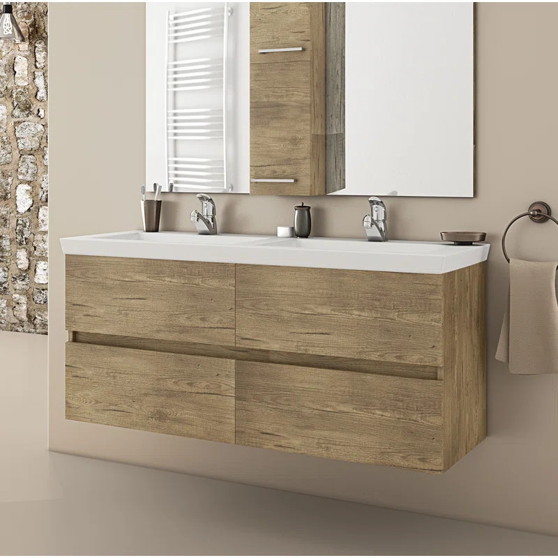 Derelle 48'' Wall Mounted Double Bathroom Vanity with Ceramic Vanity Top | Wayfair North America