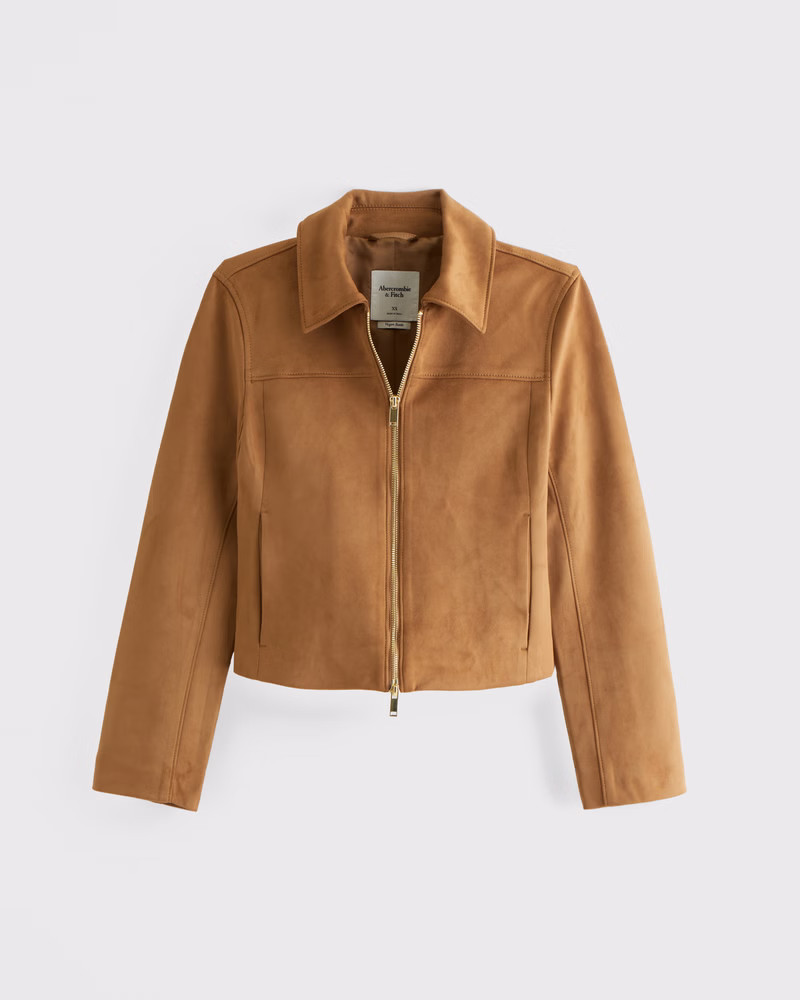 Zip-Front Vegan Suede Jacket | Abercrombie & Fitch (US)