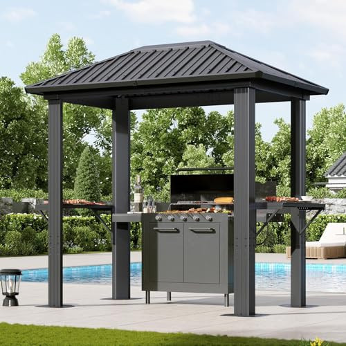 Aoxun Grill Hardtop Gazebo 5 x 8 FT, Outdoor Metal Hard Top Gazebo, Permanent BBQ Pavilion with Galvanized Steel Roof, Aluminum Pavilion with Shelves for Lawn, Garden, Patio, Backyard | Amazon (US)