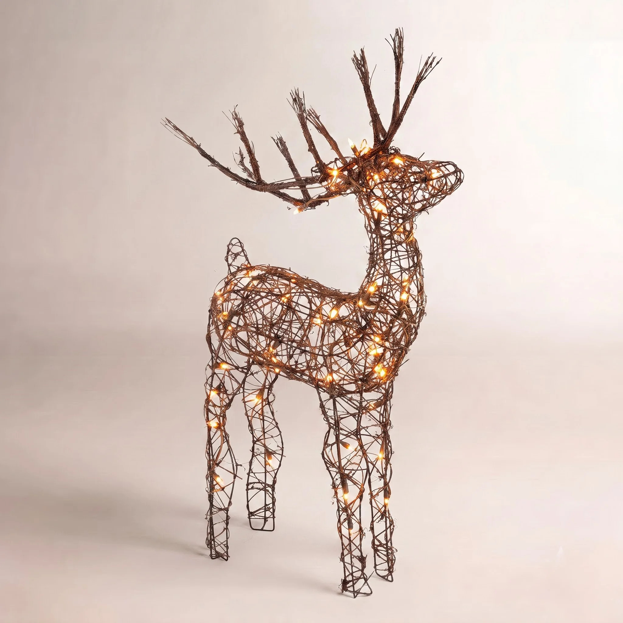 35"H Outdoor Rattan Holiday Reindeer Lawn Decoration with White Lights | Wayfair North America