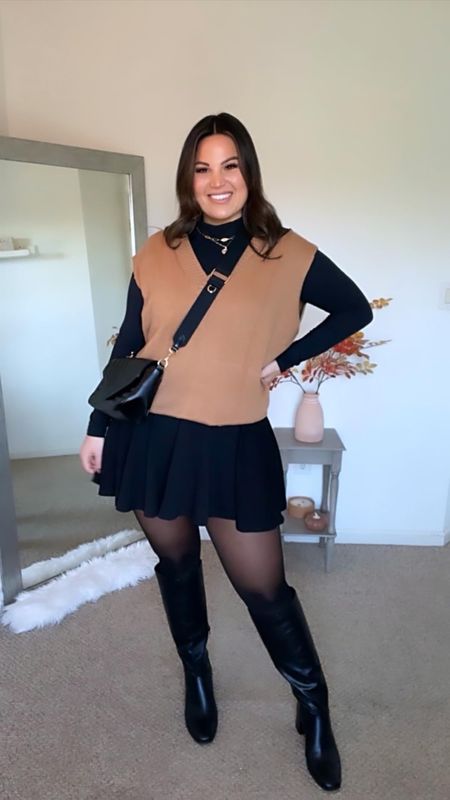 Midsize Thanksgiving Outfit 

Bodysuit - size XL *use code KELLYELIZXSPANX to save (also linked a more affordable option) 
Tights - size XL 
Skirt - size XL 
Sweater vest - size XXL (I sized up for an oversized look) 
Boots - size 10 


#thanksgivingoutfit #thanksgivinglook #fallfashion #falloutfit #midsize

#LTKSeasonal #LTKHoliday #LTKmidsize