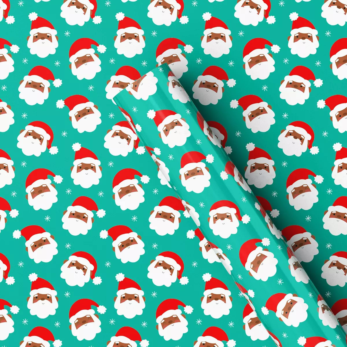 220 sq ft Santa Faces Christmas Gift Wrap Green - Wondershop™ | Target