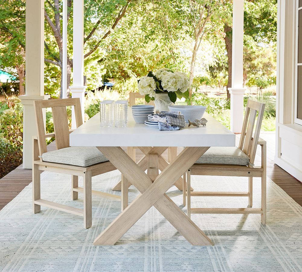Indio Concrete & Eucalyptus X-Base Outdoor Dining Table (72") | Pottery Barn (US)