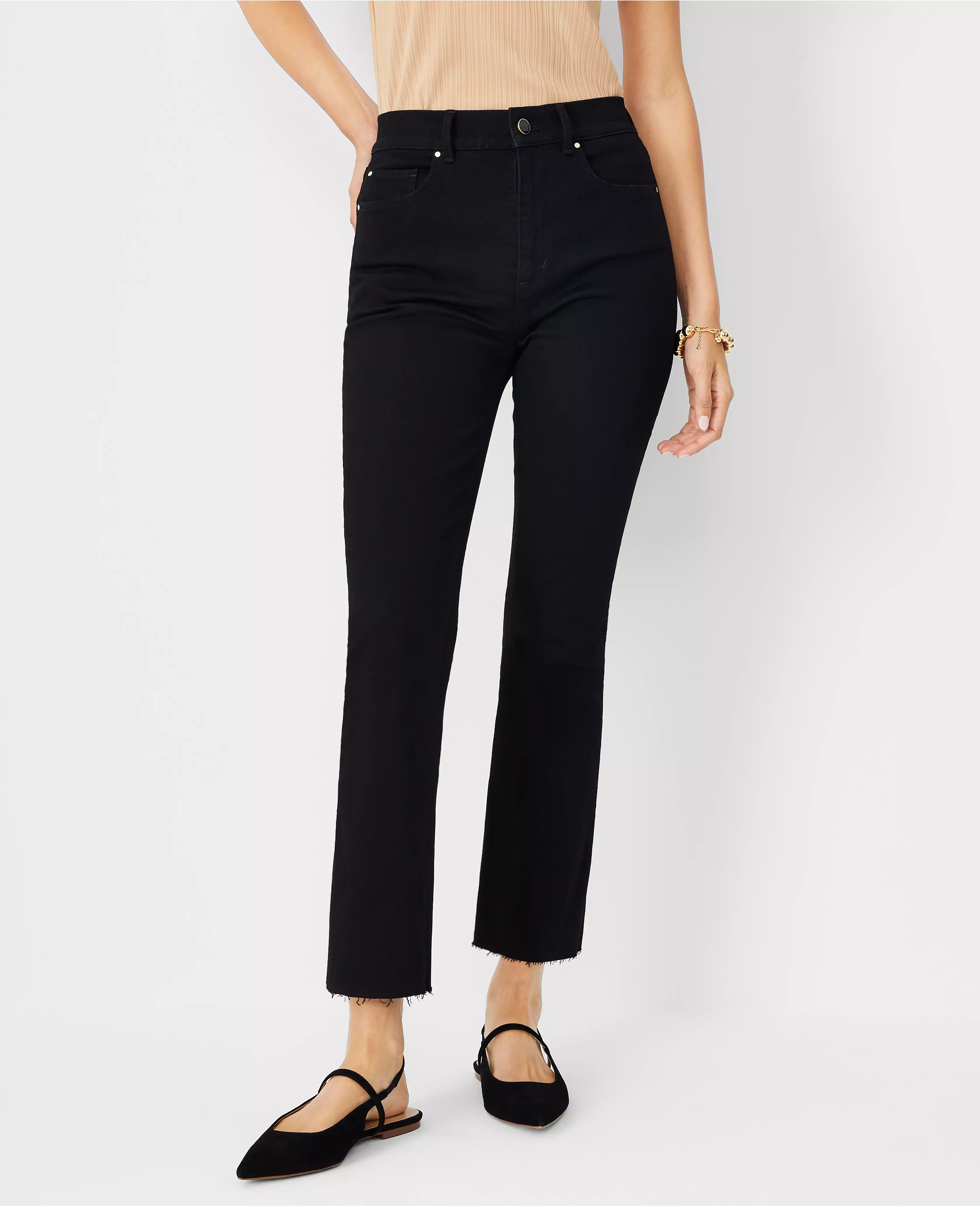 Fresh Cut High Rise Boot Crop Jeans in Classic Black Wash | Ann Taylor (US)