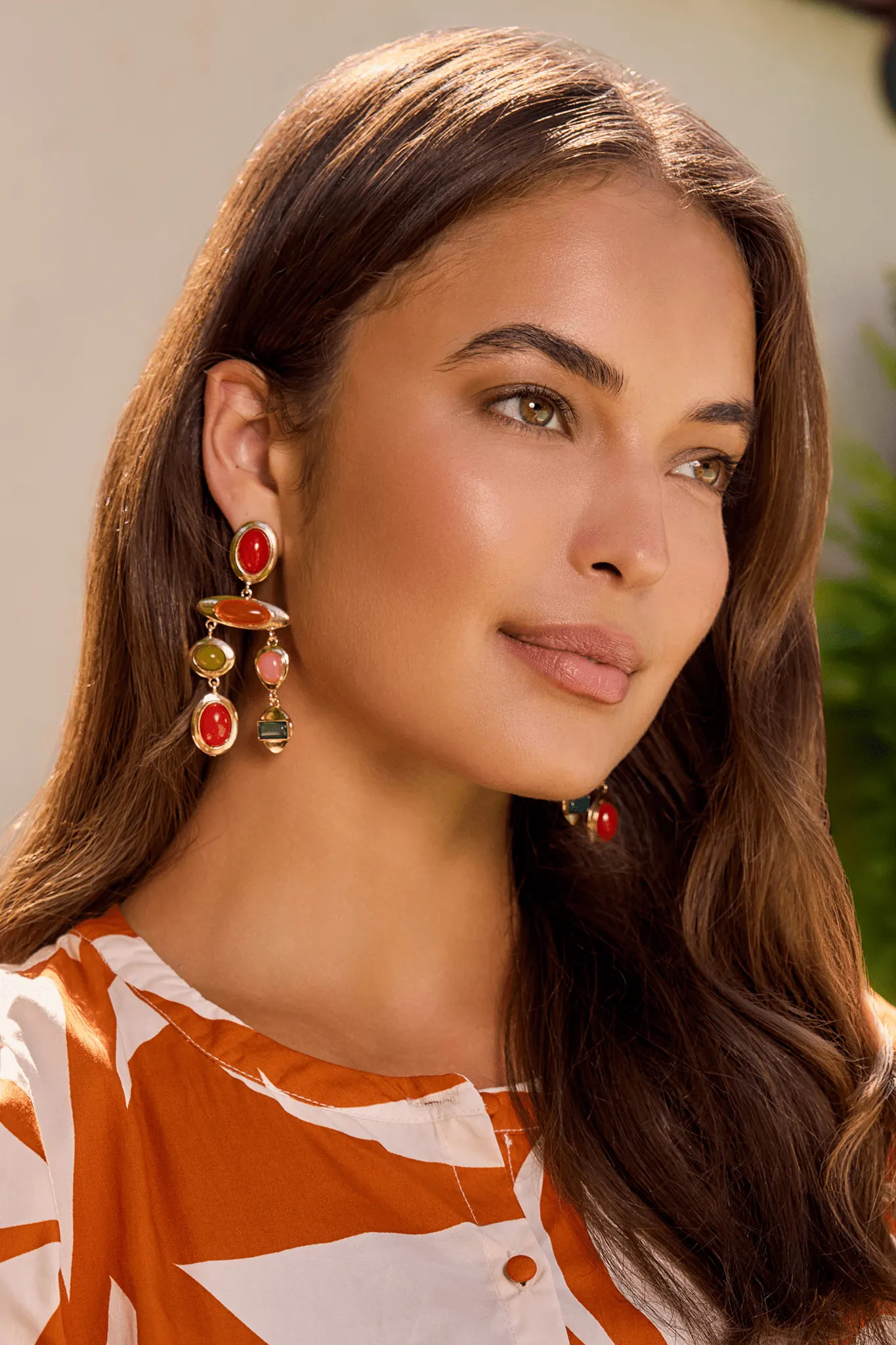Gold Mixed Stone Drop Earrings | Avara