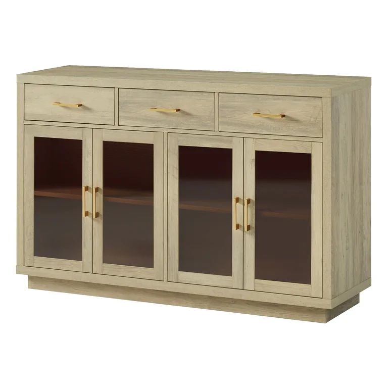 OAKHAM Sideboard Buffet with 4 Glass Doors and 3 Drawers, Accent Cabinet Console Table TV Stand, ... | Walmart (US)