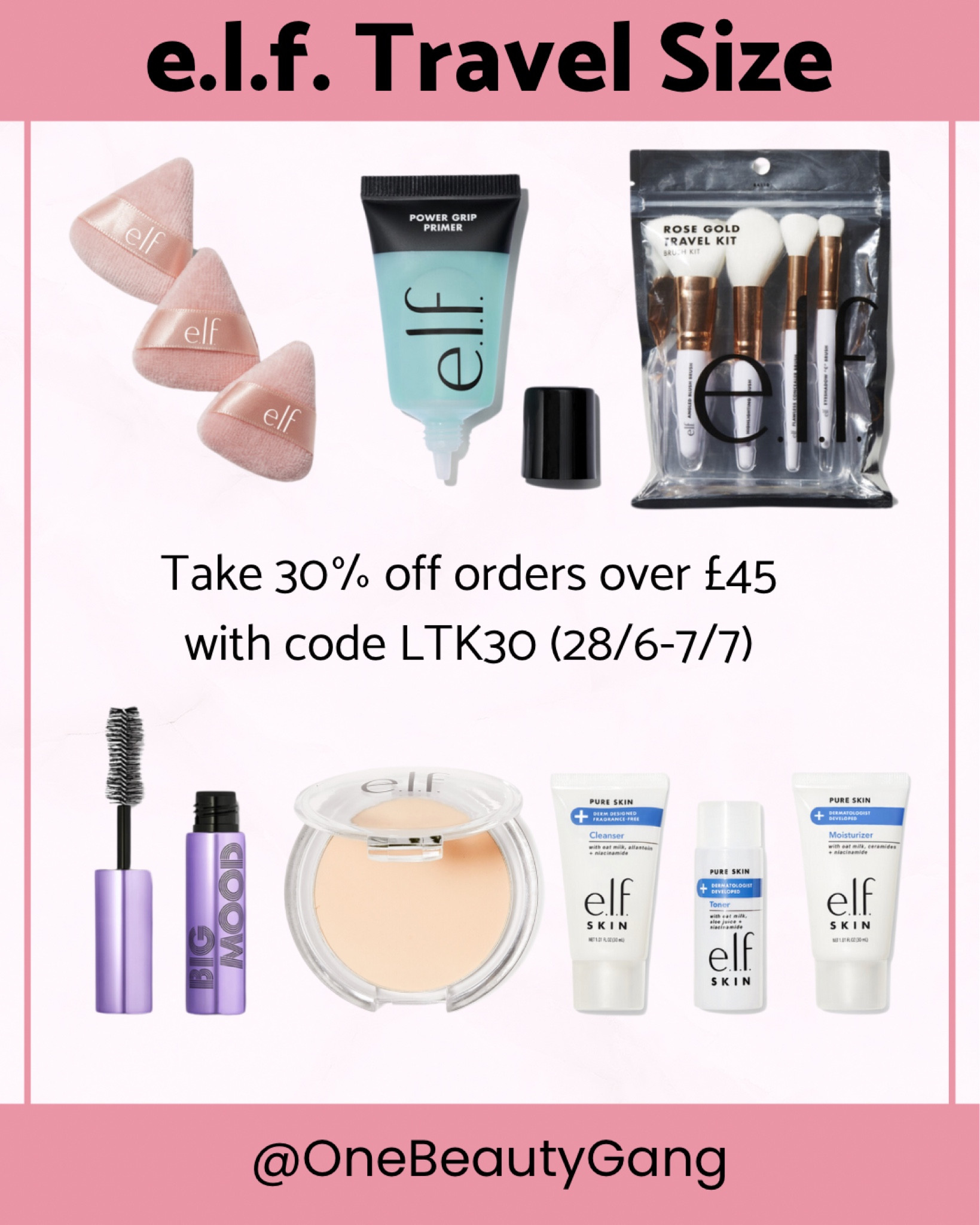 Discover the perfect travel-sized beauty essentials from e.l.f. Cosmetics. Enjoy 30% off orders over £45 with code LTK30 from 28/6 to 7/7.

#LTKbeauty #LTKSummerSale #LTKuk